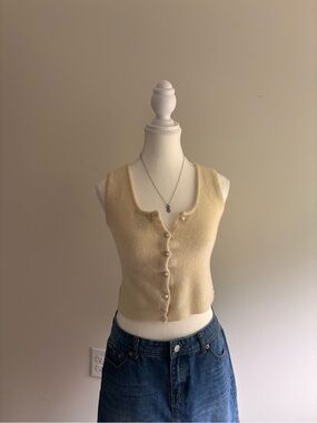 Reference Point Beige Knit Button-Front Tank Top Sequined Back